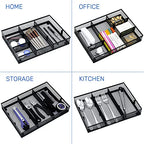 Neudeco Desk Drawer Organizer with 6 Adjustable Dividers, Metal Mesh Pen Organizer for Desk Drawer, Office Supplies Tray (Pack of 4, Black)