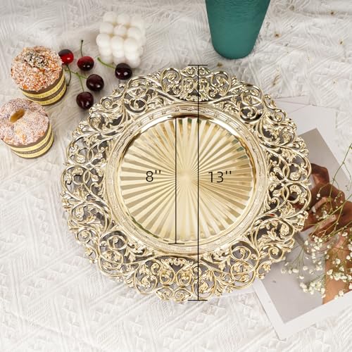 13inch Round Gold Charger Plates,Plastic Plate Chargers Set of 8,Chargers for Dinner Plates,Gold Plates for Wedding,Party,Event Decoration - color: Hollow Gold
