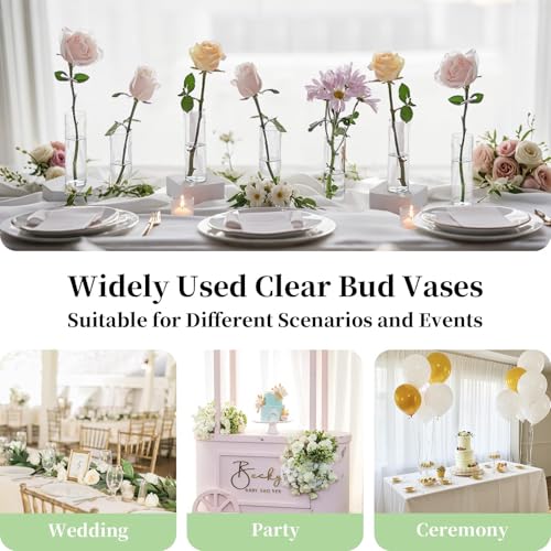 Cylinder Bud Vases in Bulk 24: Glasseam Small Clear Glass Vases for Centerpieces Wedding Table Decor Modern 5.9In Flower Vase Set for Single Stem Roses Tulips