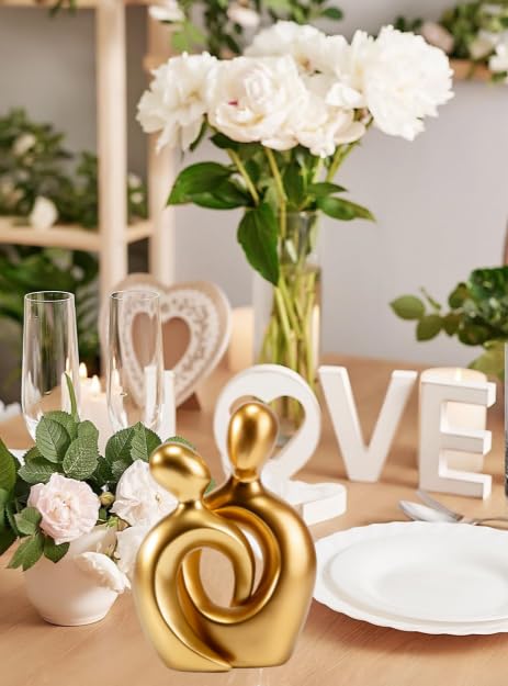 Couples Gift Statues, Anniversary Wedding Gift for Men Women Gold DecorTable Centerpieces TV Stand Bookshelf Knick Knacks Modern Decor Figurines Anniversary Women Gift Valentine's Day Gift
