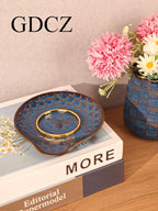 GDCZ Ceramic Jewelry Tray Set of 2, Personalized Trinket Dish with Pattern, Ring Dish, for Rings Earrings Necklaces Bracelet Watch Keys, Perfect for Gifts for Women (Blue) - color: Blue