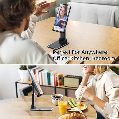 Foldable & Height Adjustable Phone Stand for Desk, Super Stable Cell Phone Holder, Universal for iPhone, Portable Pocket-Sized Stand for Home Office Kitchen - Black - color: E-Standard - Black