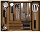 Bamboo Kitchen Silverware Drawer Organizer - Expandable Wood Utensil Holder with Dividers, Luxury Cutlery Storage Tray for Kitchen Utensil and Flatware (5-7 Slots with Removable Knife Block, Walnut) - color: Walnut
