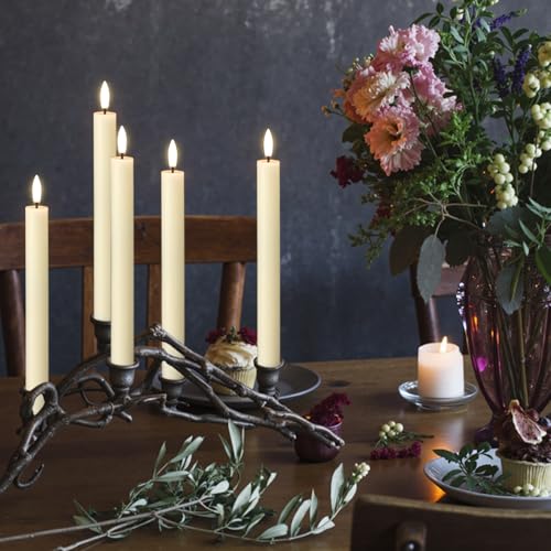 GenSwin Flameless Taper Candles with Remote Timer, Real Wax LED Taper Candles Battery Operated with 3D Flame, 3Pcs Flickering Flamless Candlesticks for Halloween Christmas Decor(Ivory, 0.78” x 9.8”) - color: Ivory