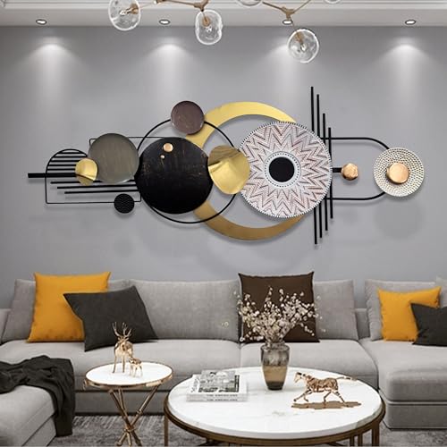 ERMOFAV Wall Decor,Modern Creative Metal Geometric Circular Decor Wall Art, 59x24 In Large 3D Textured Metal Wall Sculptures, Living Room Bedroom Den Aesthetic Wall Art Decor - style: wall sculpture 1