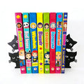 Cute Cat Bookends - Novelty Decorative Shelf Organizer, Textured Metal Finish, Non-Slip, 7.5x6.3 Inch, Rounded Corners for Kids' Picture Books & Office Desks (Black)