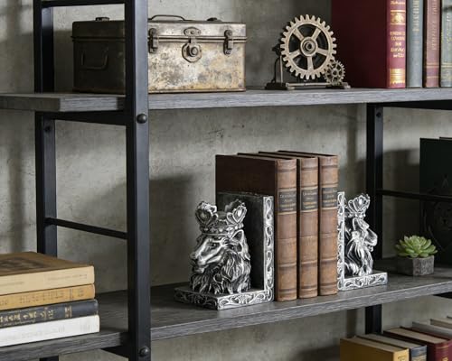 Lion Head Bookends Metallic Silver Design, Solid Resin for Heavy Duty Book Support, Non-Slip Pads for Stability, Gift for Lion Enthusiasts Collectors - color: Metallic Silver