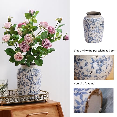 Denique Vintage Blue and White Porcelain Vase Ceramic Vase for Home Decor, Retro Crack Blue Flower Vase Pottery Vase Chinoiserie Decor - size: 5.9x7.8inch