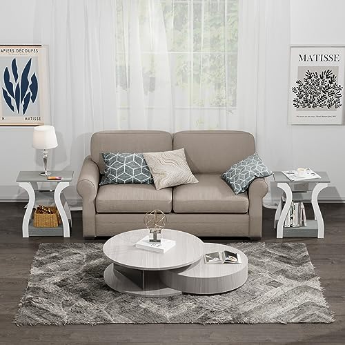 FROMJBEST End Tables Living Room, Grey End Table with Charging Station, Grey Side Table, Nightstand for Bedroom, 3 Tier End Table with Storage Shelf for Living Room - color: Grey