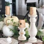 CedarLux Rustic Pillar Candle Holder, 11 Inch White Wooden Candlestick Holders, Farmhouse Candle Stands for Pillar Candle, Decorative Wood Candlestick Holders for Living Room, Table Centerpiece - size: 11"H