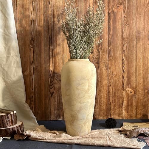 Ceramic Rustic Farmhouse Vase, 15 Inch Beige Flower Vases for Home Decor, Rustic Pottery Vase for Table Centerpieces & Living Room, Farmhouse Ceramic Vases for Entryway & Wedding Gifts - color: Beige, size: Large