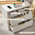 LEYAOYAO 31" Wide Fluted Nightstand with Charging Station, Oversized Extra Large 2 Drawers Night Stand,White Wood Bedside Table,Tall Bed Side End Tables,Modern Chest of Drawers Dressers for Bedroom - color: White, size: 2 Drawers