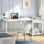 FOLUBAN Large White Computer Desk, Home Office Desk with Printer Space & PC Tower Stand, Modern Study Writing Table Workstation for Living Room Bedroom, 63 Inch - color: White