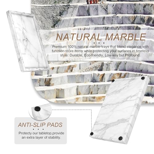 Natural Marble Tray, Stone Tray for Bedroom/Bathroom/Kitchen/Vanity Countertop, Jewelry Tray for Rings Earrings Necklace Bracelet Watch, Room Decor Aesthetic - color: Carrara White, size: 11.8" x 7.9" x 1.2"