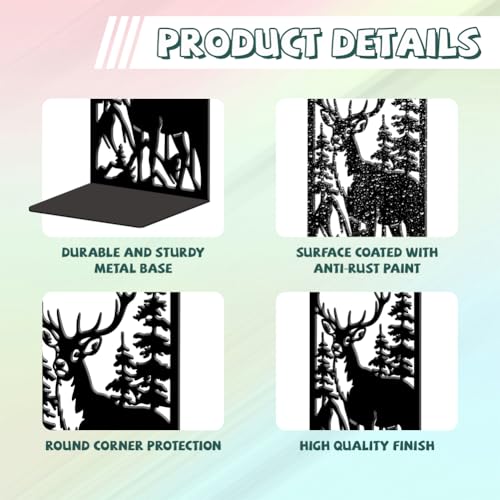 Peacoblue Metal Bookends for Shelves, Modern Decorative Heavy Duty Study Book Ends Stoppers for Office, Desk, Shelf, Room 5.3"x4.3"x7.9" Cast Iron Simple Tall Bookends 1 Pair (Deer and Forest) - style: Deer and Forest