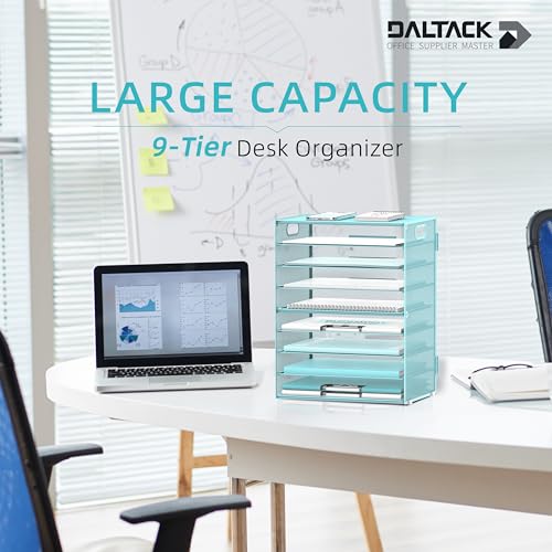 DALTACK 9-Tier Paper Organizer for Desk, Mesh Letter Tray Desk Organizer with Handles, Space-Saving File Organizer for Office Home School, Blue - color: Desk Organizer Blue