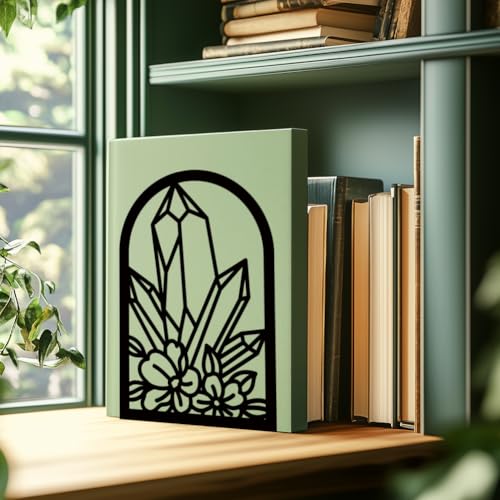 Crystal Flower Book Shelf Decorative Bookends for Shelves, Book Ends for Heavy Books, Metal Bookends for Desk Organizer, Office Library Decor Decorative Books for Home Decor - style: Crystal