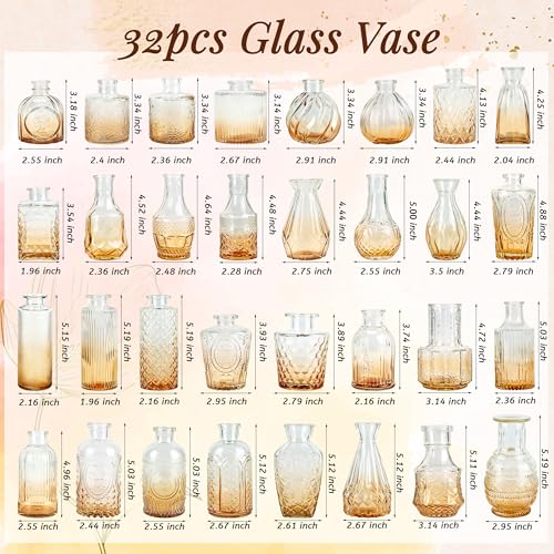 Der Rose Glass Bud Vases Set of 32 Small Amber Flower Vases for Rustic Wedding Centerpieces Table Decorations and Home Office Decor(Amber) - color: Amber