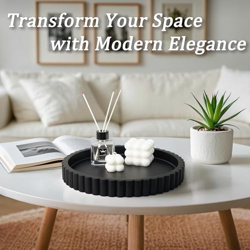 LIN CHUAN Decorative Coffee Table Tray, 11" Round Resin Coffee Table Centerpiece Tray for Home Decor, Modern Organizer for Living Room, Console or Dresser, Matte Black - color: Black