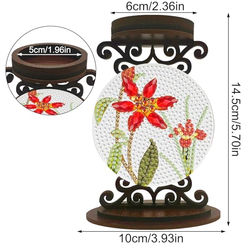 BAYUNOE DIY Candlestick Holders Wooden Desktop Diamond Art Painting Candle Holder Double-Sided Diamond Vintage Modern Decorative for Table Mantel Wedding Dinning Party-Flower - color: Flower