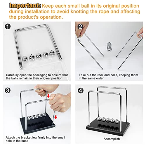 Sealive Newton's Cradle with Solid Wood Base (1.75lbs / 794g Heavy Duty) - Large Steel Balance Balls for Office Desk Decor - Sturdy Stress Relief Physics Gadget, with Tangle-Free DIY Assembly Design