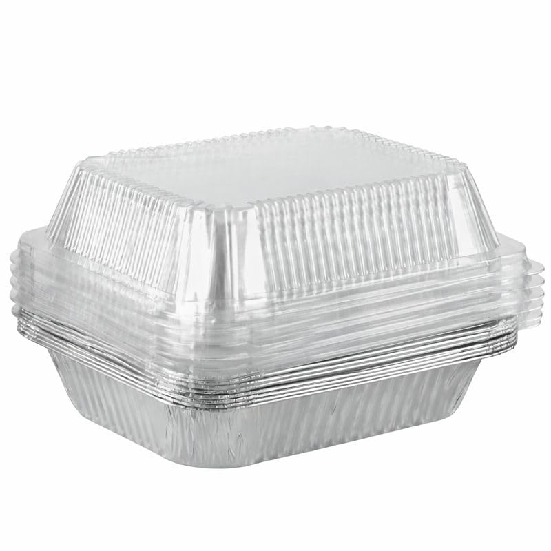 9x13 Disposable Baking Pan with Lid (10 Pack) Heavy Duty Aluminum Cake Pans with Lids, Clear Plastic Cover, Food Container for Lasagna, Casserole, Brownie, Rectangular Sheet Tray, Stock Your Home - size: 10 Pack W/Dome Lids