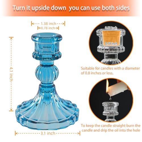 Glass Candlestick Holder,Striped Taper Candle Holders,Set of 6 Candle Stand for Table Centerpieces, Home Decor,Weddings,Festival and Parties (Blue Stripe Pattern) - color: Blue Stripe Pattern