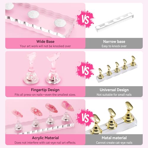 Nail Stand For Press On Acrylic Strong Magnetic Nail Holder Kit For Painting Nails Tip Arts Display With 200PCS Double-Sided Tape And 1 Heart Shaped Acrylic Magnetic Presson Stands Nail Art Supplies - color: Clear, size: Medium