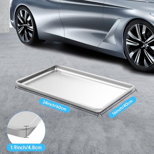 2Pcs Stainless Steel Oil Drip Pan for Under Car, 24 x 16 x 1.9 Inch Metal Oil Drain Pan for Oil Change, Automotive Large Drip Tray Oil Catch Pan Replacement Tray to Keep Garage Floor Clean - size: 24'' x 16'' x 1.9'', 2Pack, Stainless Steel