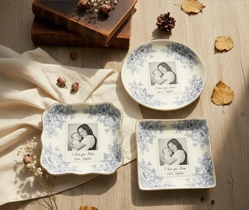 Customized Photo Jewelry Tray Mom Mother’s Day Unique Trinket Dish Round Square Ceramic Keepsake Plate Personalised Picture Vanity Bowl Porcelain Ring Holder Birthday Present Grandma Daughter Son - color: Design 05