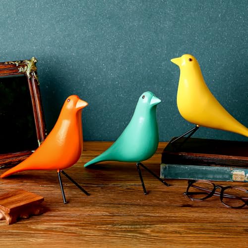AceOrbit 3 Pcs Mid Century Modern Decor Medieval Table Decor Large Ceramic Birds Orange Blue and Yellow Ceramic Birds for Home Office Table Desktop Bookshelf Mantelpiece Shelf Centerpiece - style: Retro Style