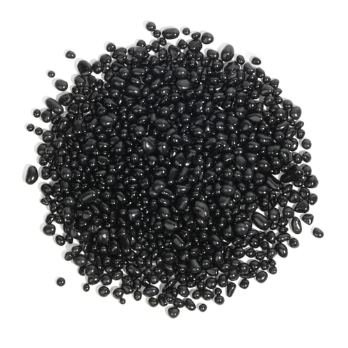 T4U Tumbled Chips Stones Crushed Black Gravels 2 LB, Irregular Shaped Natural Rock Pebbles, DIY Polished Rocks for Potted Plant, Bonsai, Vase Fillers Aquarium Decoration, Aquarium Gravel Rocks - color: Black, size: 2 LB