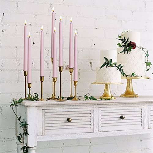 10 Pack Pink Flameless WAX Coverd 11'' Taper Candles with 2 Remote, LED Battery Operated Flickering Bright candle for proposal, wedding, festive, Family dinner, birthday party, or home decor - color: Pink
