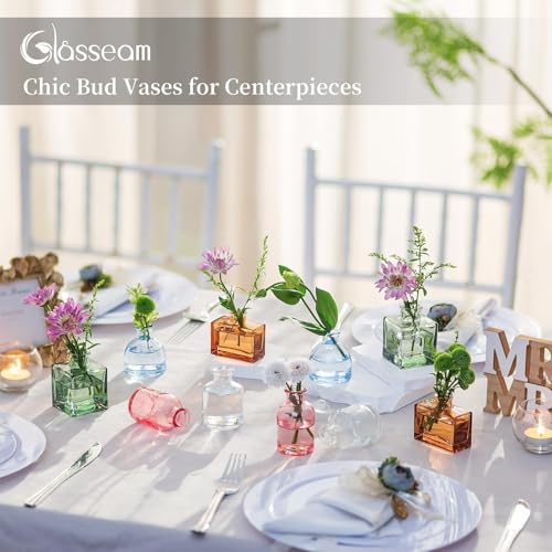 Glasseam Mini Bud Vases in Bulk 40: Colored Small Flower Vases for Centerpieces Cute Tiny Glass Vase for Flowers Modern Decorative Wedding Table Centerpiece for Dining Room Decor - color: 02-colorful
