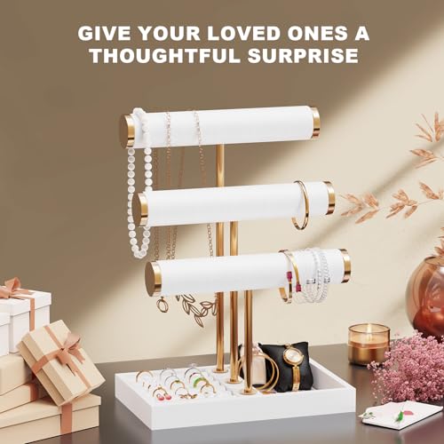 Abiglifty 3 Tier Necklace Holder Display, Jewelry Organizer, Jewelry Stand, Bracelet Display, Necklace Organizer, Bracelet holder, Jewelry Display for Necklace, Watches, Rings, white - color: white