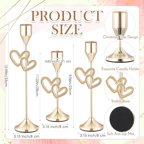 Ceenna 3 Pcs Gold Heart Candle Holders, 3 Size Taper Candle Holder Heart Shaped Candlestick Holders Brass Vintage Modern Centerpiece Decor for Wedding Valentine's Day Table Housewarming Gift - style: Loving Heart