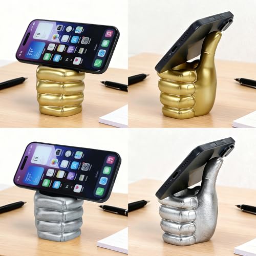 Thumbs Up Pen Holder and Phone Stand,Thumbs Up Very Good Pen Container Cell Phone Stand Holder Desk Organizer Decoration for Office Desk Home Decorative (golden) - color: golden