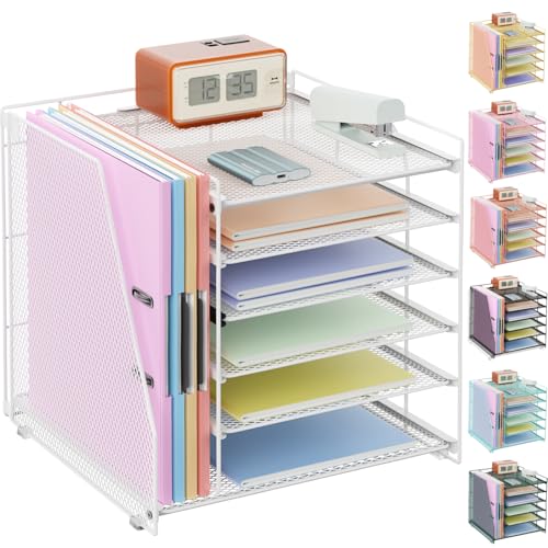 gianotter 6-Tier Paper Organizer With Magazine Holder, Desk Organizers and Accessories, Desk Accessories & Workspace Organizers, File Organizer for Office Supplies Storag (White, 6-Tier) - color: White, size: 6-Tier