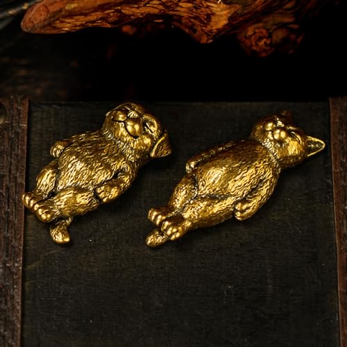 CHOVY Solid Brass Cat Figurines Set - Lying Down Animal Sculptures 100% Pure Brass, Handcrafted Vintage Collectible, Mid-Century Modern Desk Decor for Office, Living Room Shelf & Gift for Pet Lovers - color: Lying Flat Cat