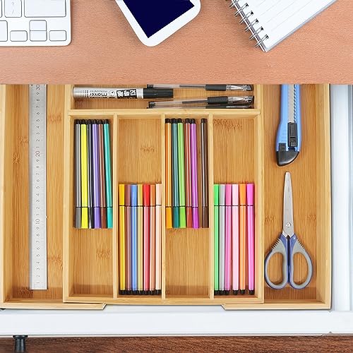 VaeFae Bamboo Drawer Organizer, Expandable Silverware Drawer Organizer, Cutlery Tray with Dividers for Kitchen Utensils, Medium - color: Natural, size: Medium