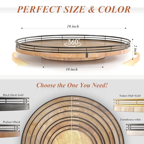 18" Lazy Susan Oak Wood Turntable Organizer for Cabinet, Farmhouse Round Wooden Large Lazy Susan Organization and Storage for Dining Table, Pantry, Kitchen, Countertop, Cupboard, Home Decor - color: Brown & Black, size: 18 inches