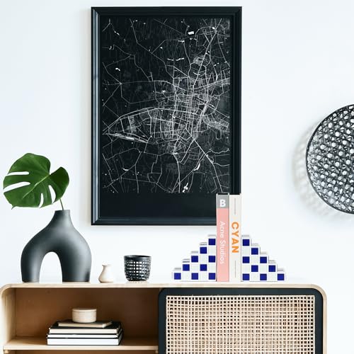 Decorative Bookends for Shelves - Stair Book Ends for Heavy Books - Unique Book Stopper & Holder for Shelves - Modern Home Decor Aesthetic Bookshelf Decor (Blue & White) - color: Blue & White