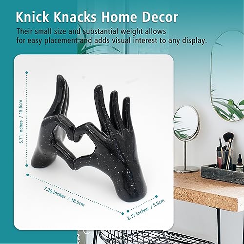 Accessoryway Black Heart Hands Decor Sculpture,Small Love Finger Gesture Decorative Sculpture for Wedding Dresser Shelves Desktop Knick Knacks Home Decor & Ring-Holder Display Stand - color: Black