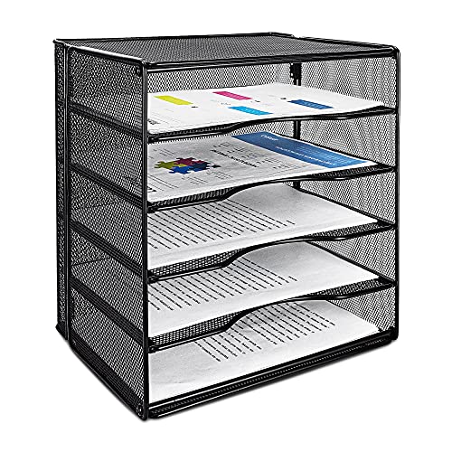 Amazon Basics 5-Tier Mesh Desk Organizer, File Holder, Paper Sorter for Office Supplies, Mail, Documents, 13.6 x 9.5 x 12.8 inches, Black