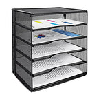 Amazon Basics 5-Tier Mesh Desk Organizer, File Holder, Paper Sorter for Office Supplies, Mail, Documents, 13.6 x 9.5 x 12.8 inches, Black