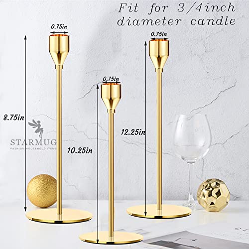 Gold Taper Candle Holders, Set of 6 Gold Candlestick Holders Taper Candle Holders fits 3/4" Thick Pillar Candle Led Modern Metal Candles, Elegant Stands Decorative Table Candle Holder - color: Gold