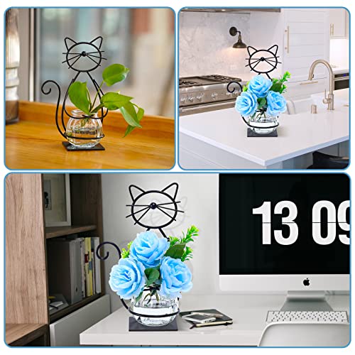 Desktop Glass Planter Vase Holder, Metal Cat Plant Terrarium Stand for Plants Creative Decorations for Home Patio Lawn Garden - color: Cat