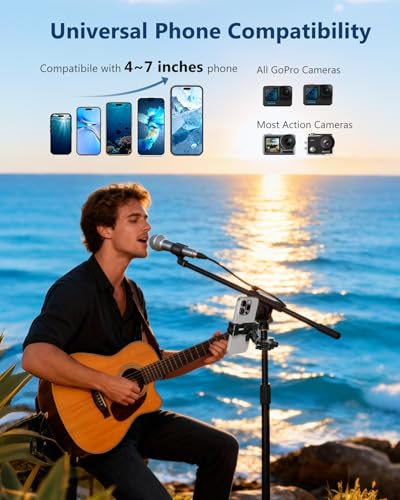 Mic Stand Phone Holder, Phone Holder Mount for Microphone Stand, Music Stand, Guitar Drums, Phone Clamp for iPhone 15 14 13 12 11 Plus Pro Max Mini Samsung Galaxy S24 S23 Ultra Google Pixel 8 7