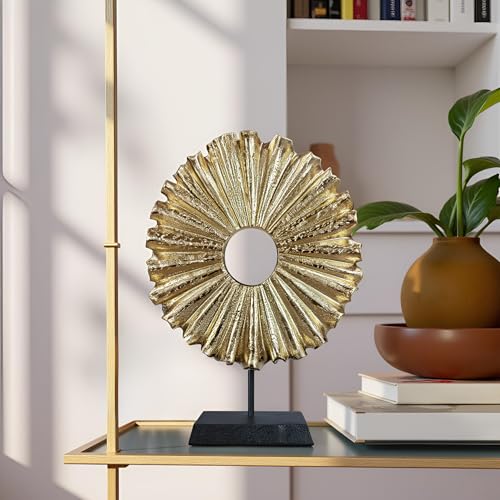 Modern Abstract Round Decorative Sculpture, Dining Living Room Desk Decor,Geometric Home Decor Statues,Shelf Top Decor Aesthetics, Coffee Tables or Office Shelves（Golden） - color: 14.17"golden