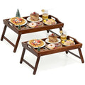 2 Pack Bed Tray Table Breakfast Trays Serving Tray Bamboo Bed Laptap with Floding Legs Handles and Phone Holders - style: 2 pack(Walnut)